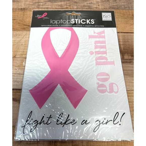Breast Cancer Awareness Laptop Sticker "Go Pink Fight Like A Girl" Removable Dec - Picture 1 of 2